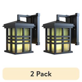 2 pack 9.8" Farmhouse Bronze Outdoor Wall Light, Metal Fixture Stained Glass Shade