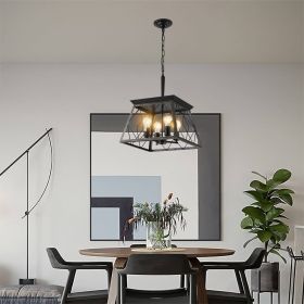 Farmhouse Chandelier 4-Light Vintage Antique Chandeliers Light Fixture For Kitchen Dining Room Living Room Golden Black(No Bulbs)NEW SKU:W1340P20