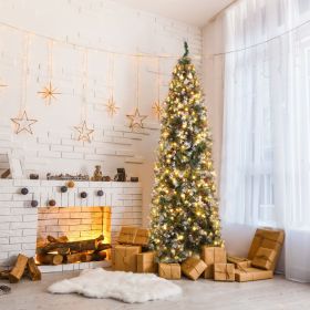 9ft Pencil Christmas Tree with 460 Warm Lights, Green Branches with White