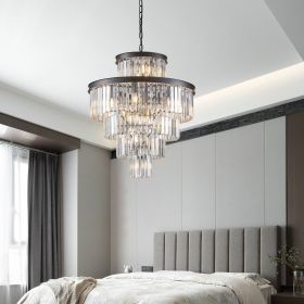 Black Luxury Crystal Chandelier Modern Chandeliers Lights Fixture Hanging Pendant Light Fixture for Dining Room Bedroom Living Room Dia 23.6 Inch