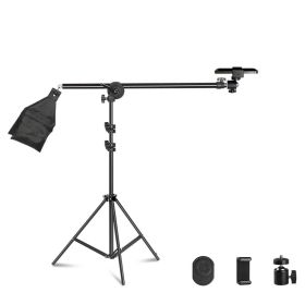 Phone Tripod C Stand for Photo Studio 2M with 1.4M Crossbar Boom Arm Sandbag Supporting Photography Phone Flash Video Record