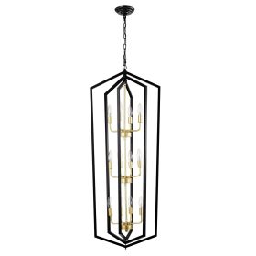 12-Light Lantern Tired Farmhouse Ceiling Hanging Light Black Chandelier Metal Modern Pendant Light Fixtures for Kitchen Island Dining Room Living