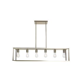 6 Light Rectangle Chandelier Contemporary Farmhouse Linear Pendant Lighting Brushed Nickel Industrial Vintage Kitchen Island Metal Cage Ceiling L