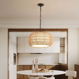 Farmhouse Pendant Light with Adjustable Height, Boho Woven Jute Rope Hanging Ceiling Light Fixture, E26 Base, 60W Max, Compatible with Flat, Vaul