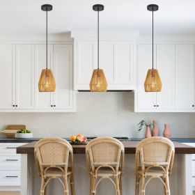 Set of 3 Rustic Hemp Rope Pendant Light, Handcrafted Farmhouse Hanging Light Fixture, Adjustable Height Ceiling Lamp for Kitchen Island, Dining R