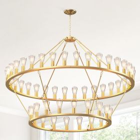 Gold Wagon Wheel Chandelier 2 Tier 60-Inch 54-Light,Extra Large Circle Rustic Farmhouse Light Fixture